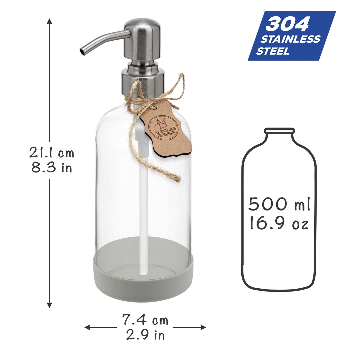 ALTGLAS 2 Pcs Refillable Clear Glass Soap Dispenser 'Sarajevo' 500ml - image 4