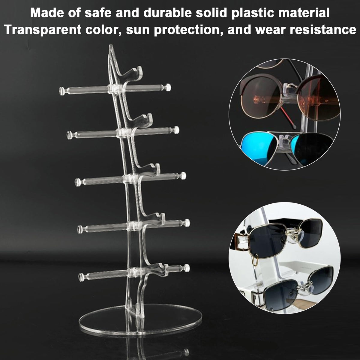 Omevett 5-Pair Plastic Sunglasses Stand - Transparent Sunglasses Holder for Multiple Pairs - Glass Cabinet Display - Eyeglasses Organizer - image 3