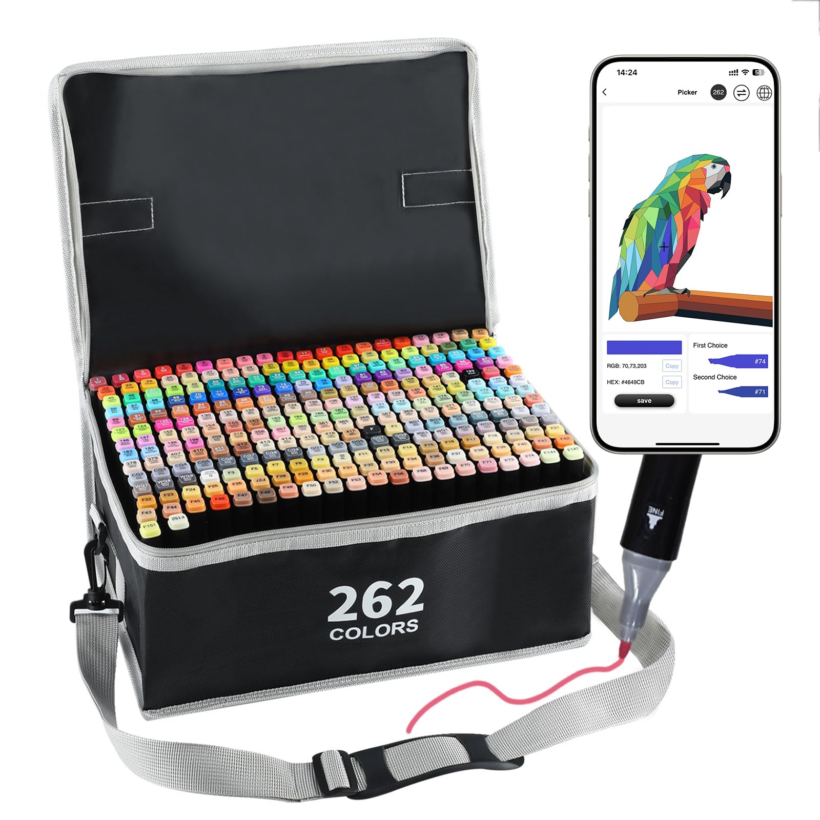 Vokiuler 262 Alcohol Markers Set | Dual Tip Art Pens with Smart App