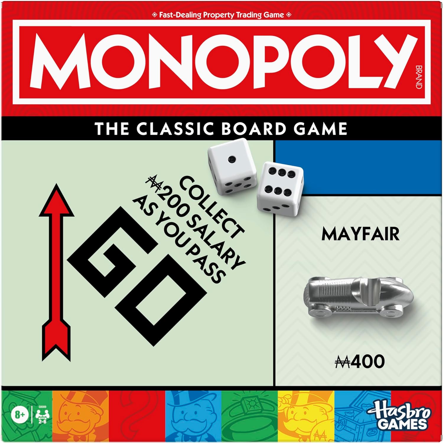 Snaps Monopoly Classic Board Game – Family Strategy Game with 8 Tokens