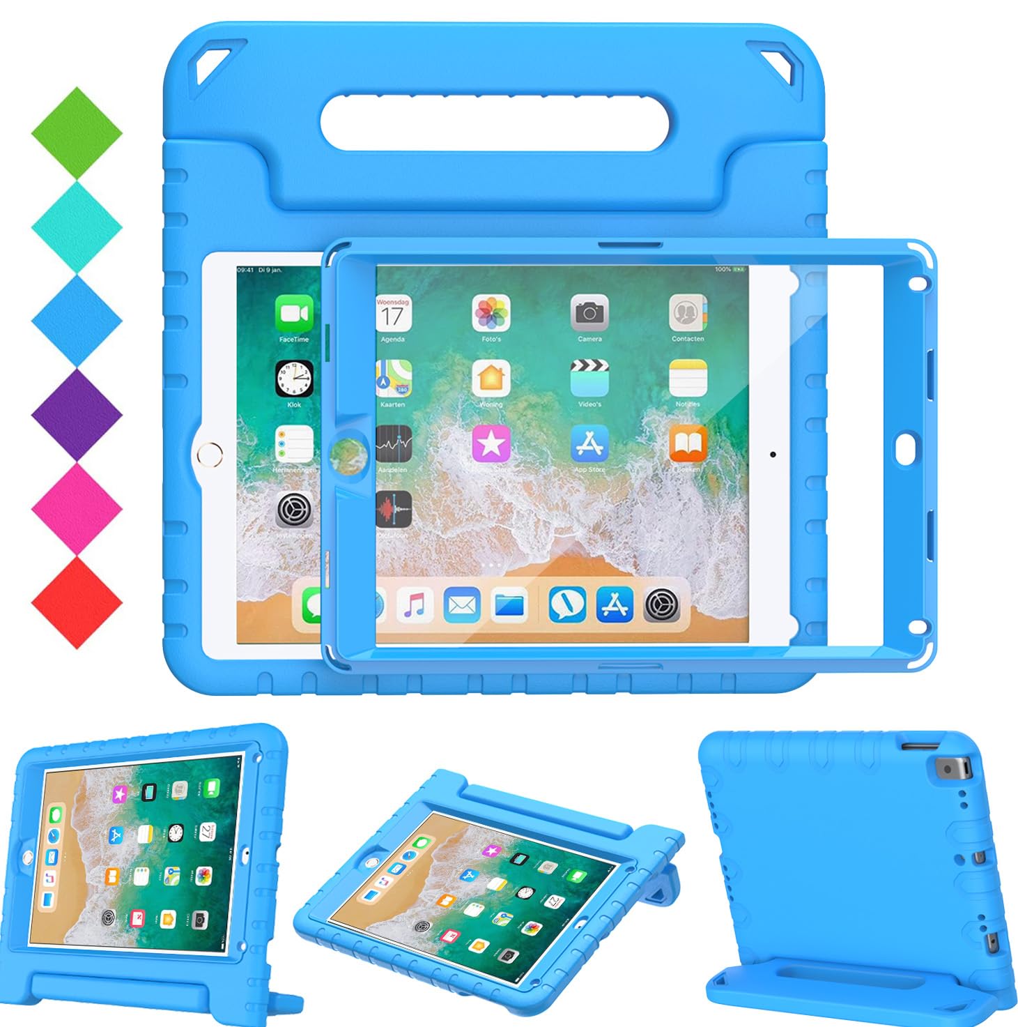 Surom iPad 9.7 Case with Screen Protector – Shockproof Kids Handle Stand