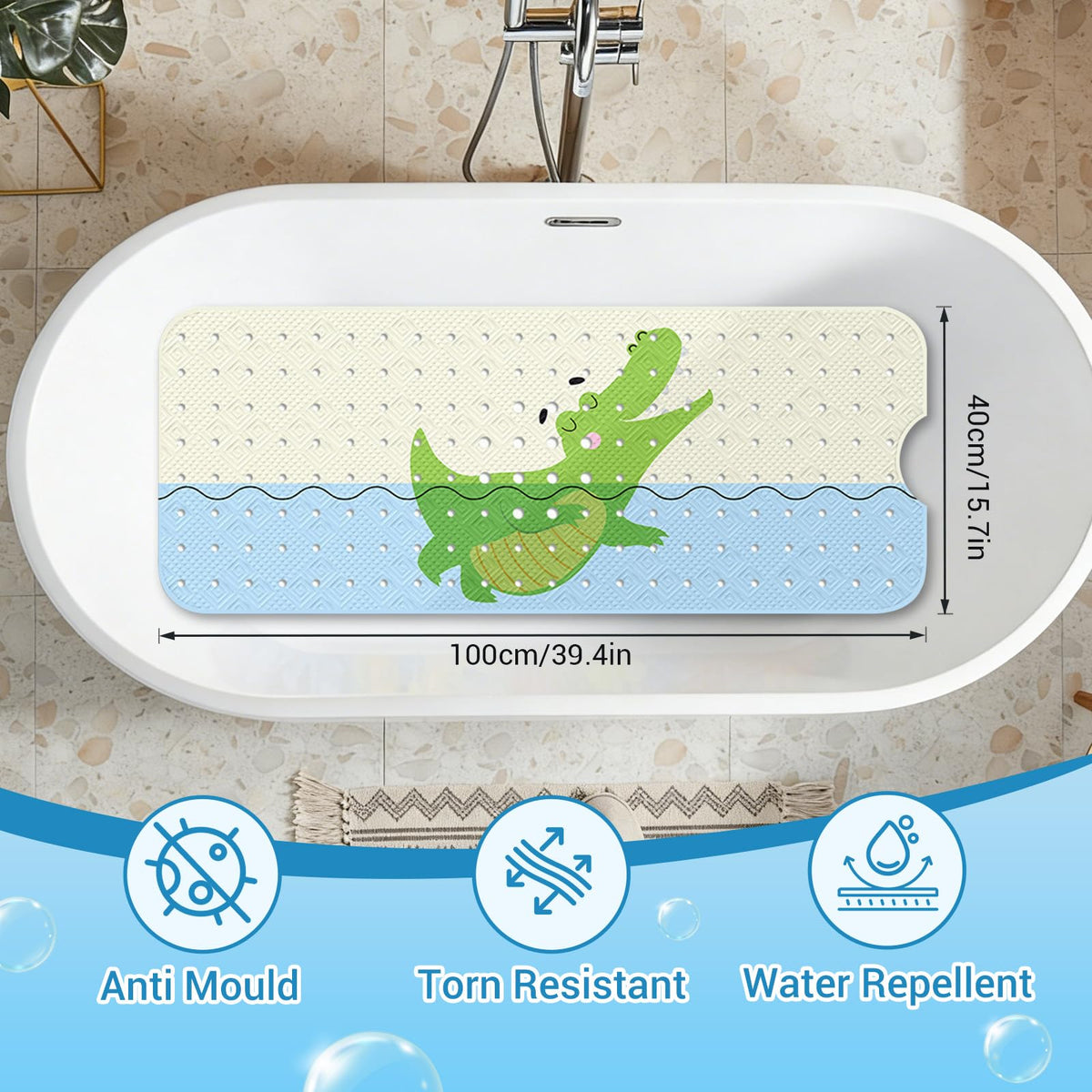 zxevg Baby Bath Mat Non Slip Anti Mould 100x40cmCrocodile