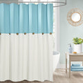 Jolof Store Farmhouse Teal Striped Shower Curtain | Cotton Blend, 72x72
