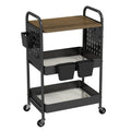 danpinera 3 Tier Rolling Cart, Metal Utility Cart with Wooden Table Top & DIY Pegboard, Rolling Carts
