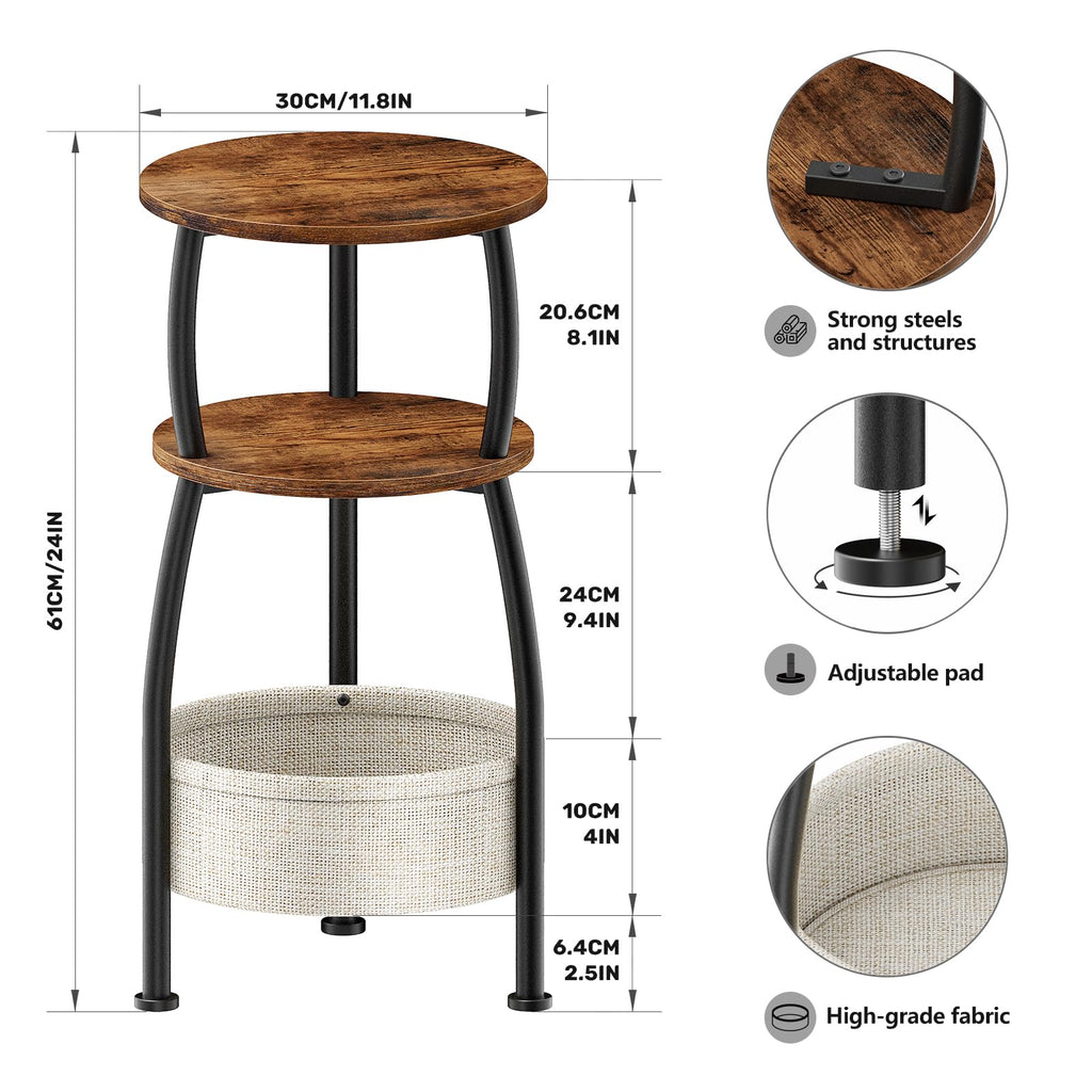 Yuede Round Side Table, 3 Tier Bedside Table, Small End Table with Fabric Basket, Coffee Table for Living Room, Bed Room, Small Space, Easy Assembly - image 3