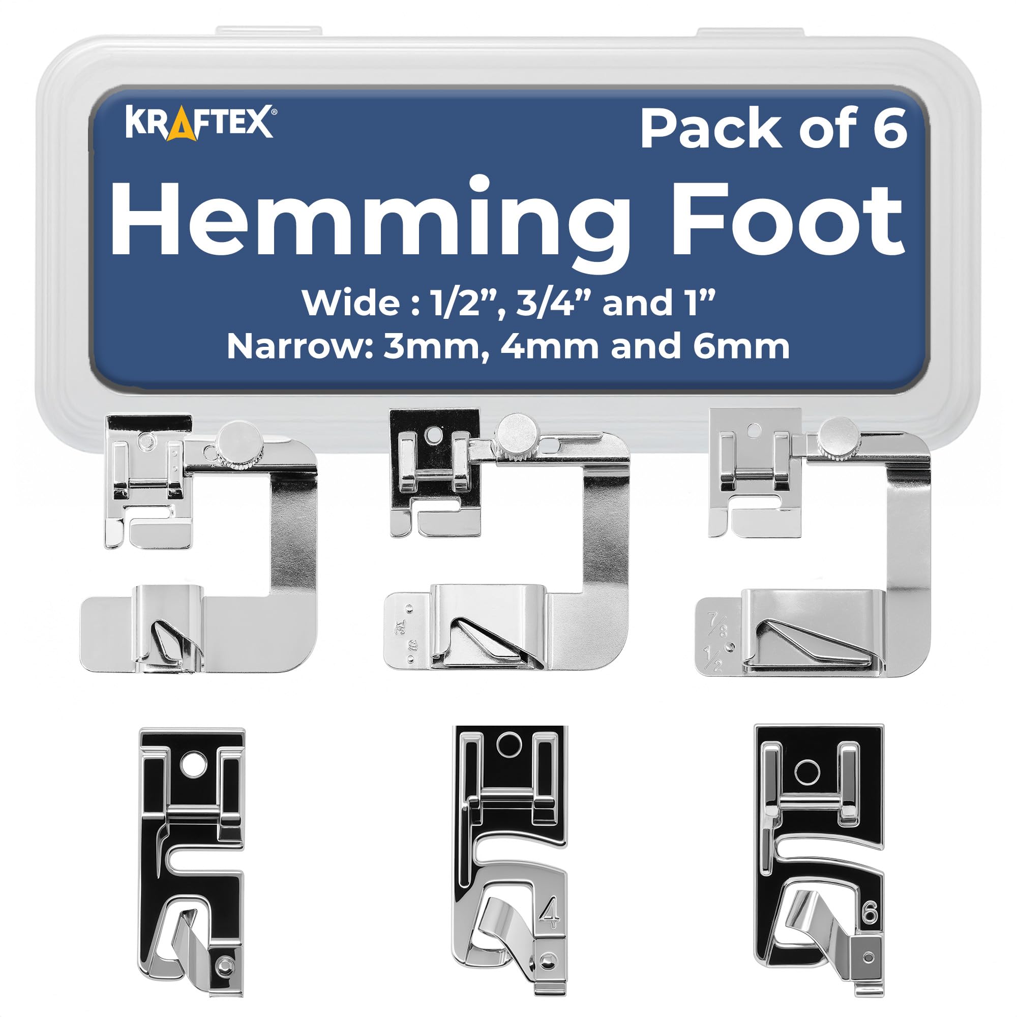 Rolled Hem Presser Foot Set - 6 Sizes for Low Shank Machines