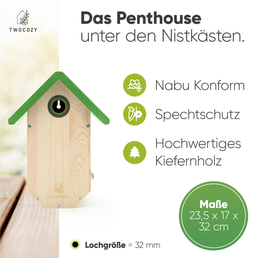 TWOCOZY Premium Nistkasten für Meisen – Wetterfestes Holz mit Spechtschutz