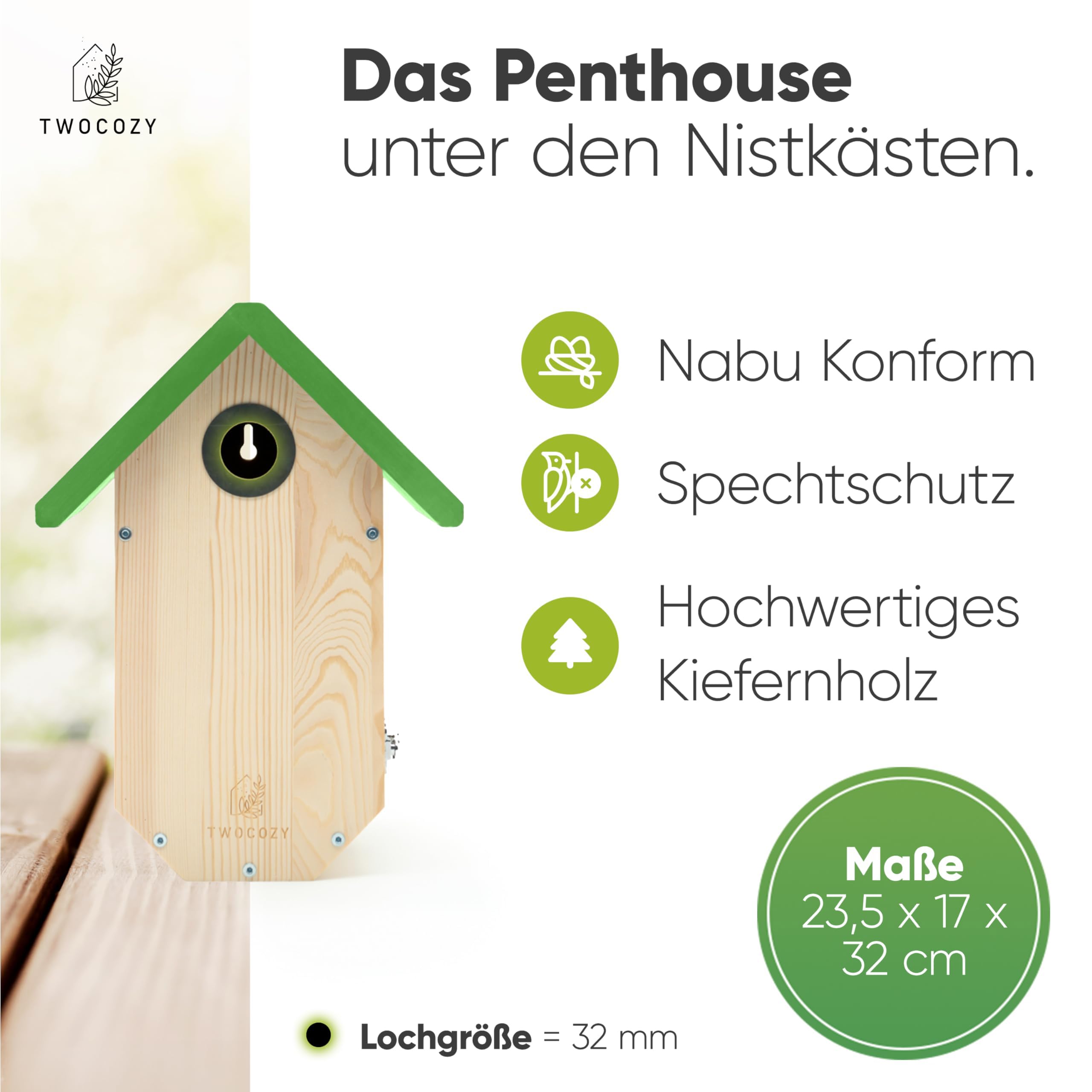 TWOCOZY Premium Nistkasten für Meisen – Wetterfestes Holz mit Spechtschutz