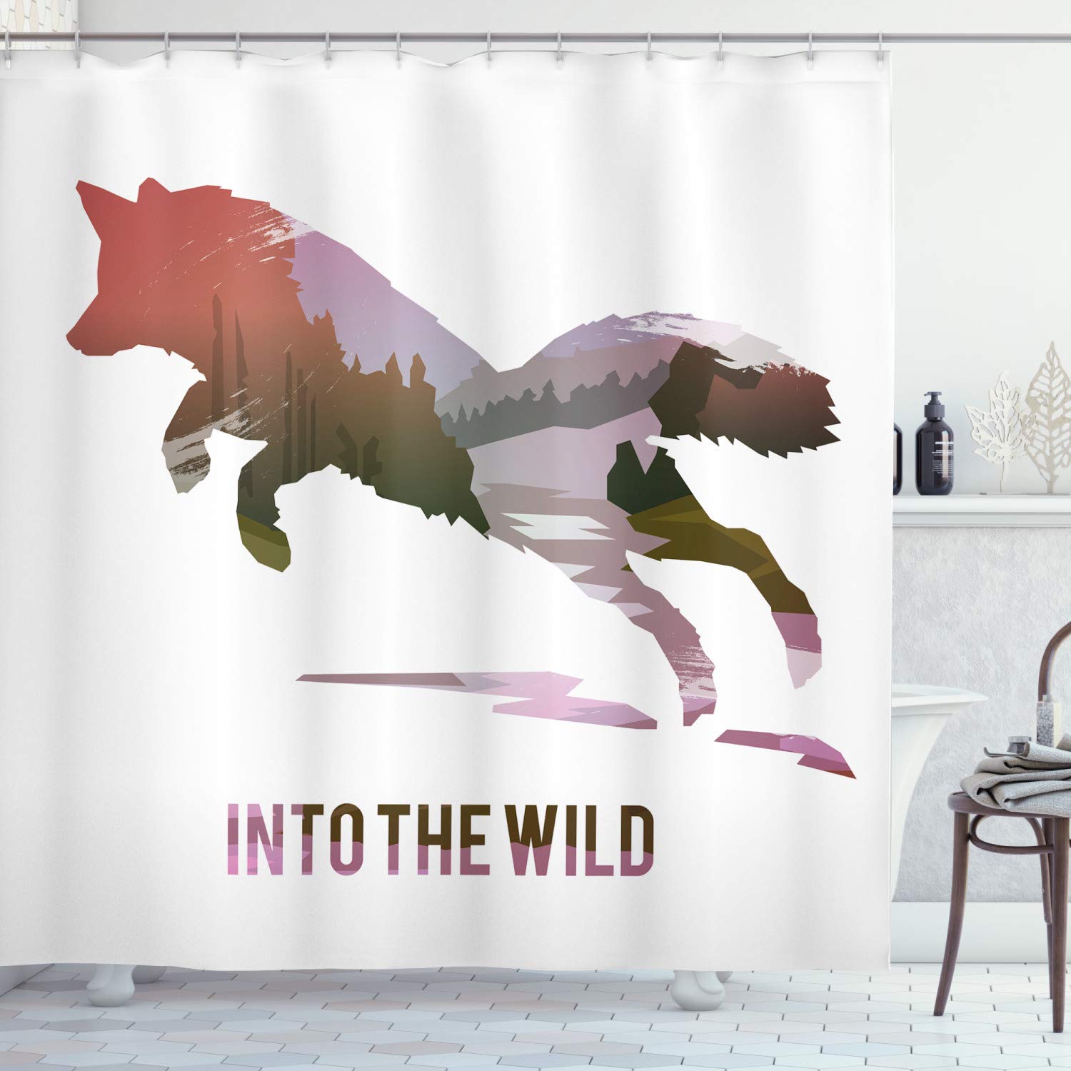 ABAKUHAUS Fox Shower Curtain – Woodland Hunting Fabric Bathroom Decor Set
