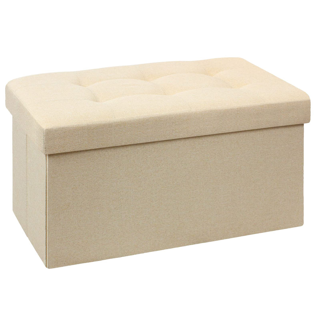 BRIAN & DANY Folding Storage Ottoman | Beige Linen Footstool Bench