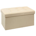 BRIAN & DANY Folding Storage Ottoman | Beige Linen Footstool Bench