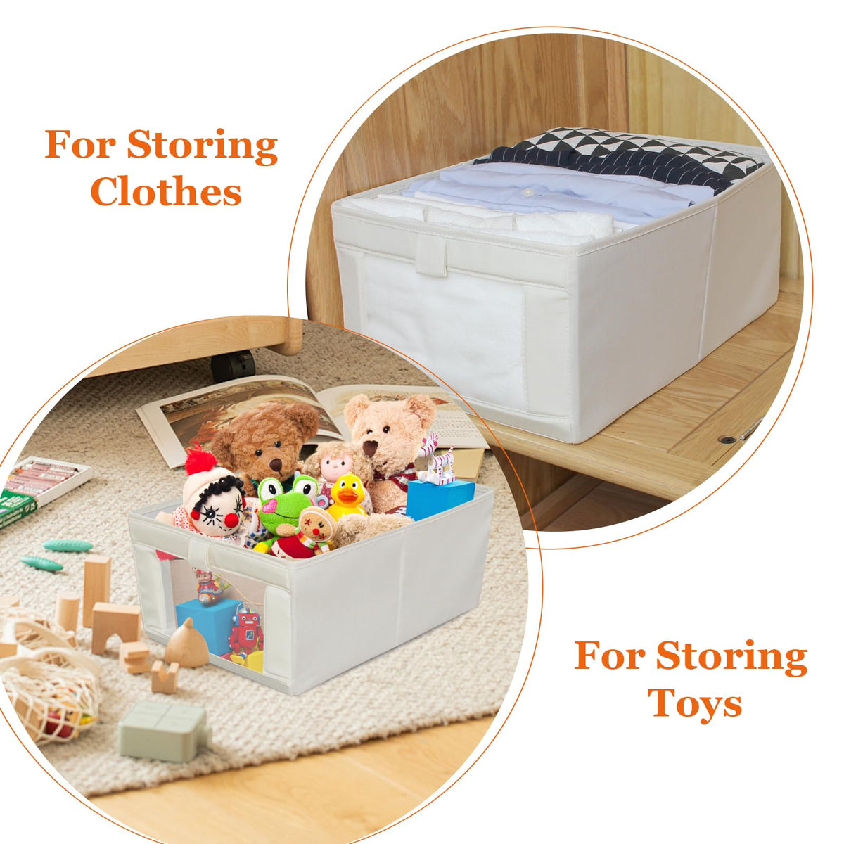IHOMAGIC 4Pcs Wardrobe Storage Organiser with Handles, Foldable Storage Baskets in Linen, Multi-functional Storage Boxes for Clothes, Snacks, Books - image 4