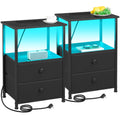 AMHANCIBLE Bedside Table Set of 2 with Charging Station and LED Light
