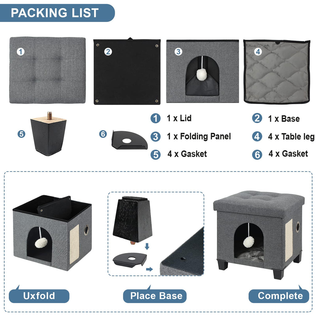 BRIAN & DANY Collapsible Cat Cave - Cube Cat House with Scratch Board