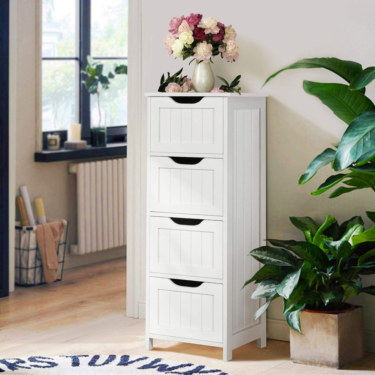 Yaheetech Slim Bathroom Floor Cabinet Freestanding with 4 Drawers, White - image 3