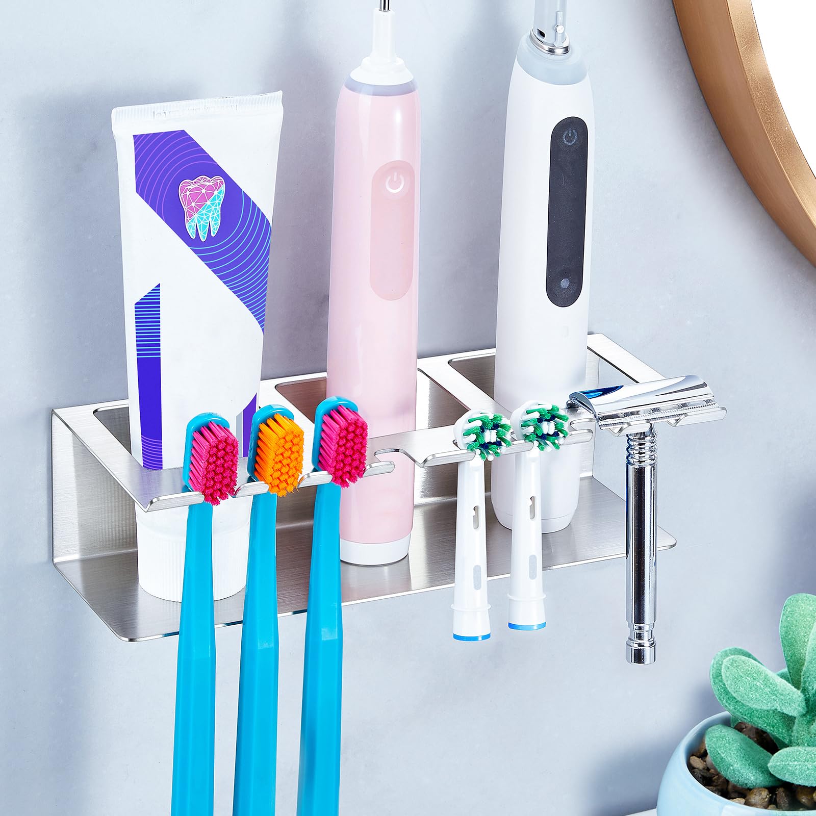 YYBO Wall Mounted Toothbrush Holder – Stainless Steel 8 Slot Organizer