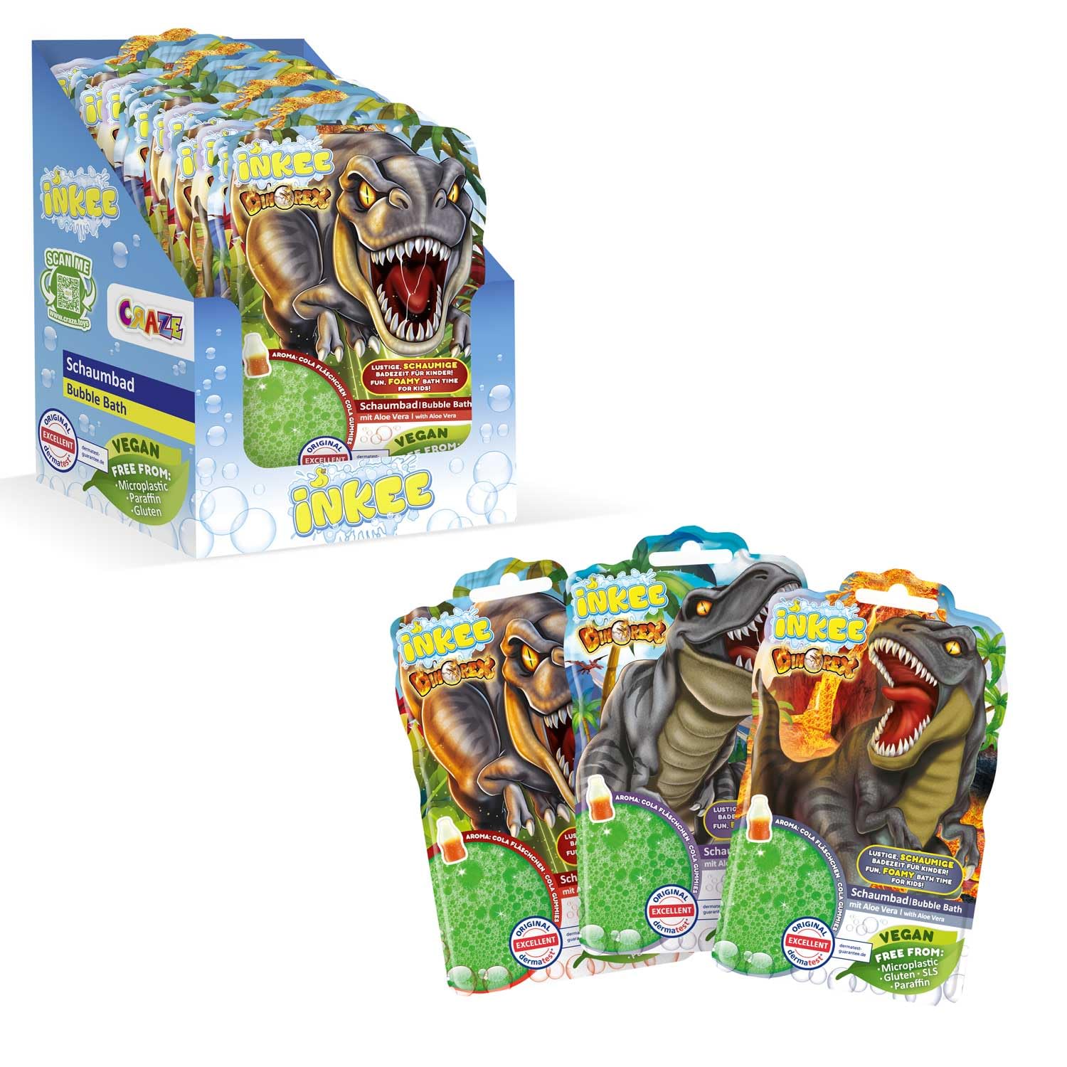 INKEE Dinorex Kids Bubble Bath - 15x 40g Dinosaur Liquid Shower Gel