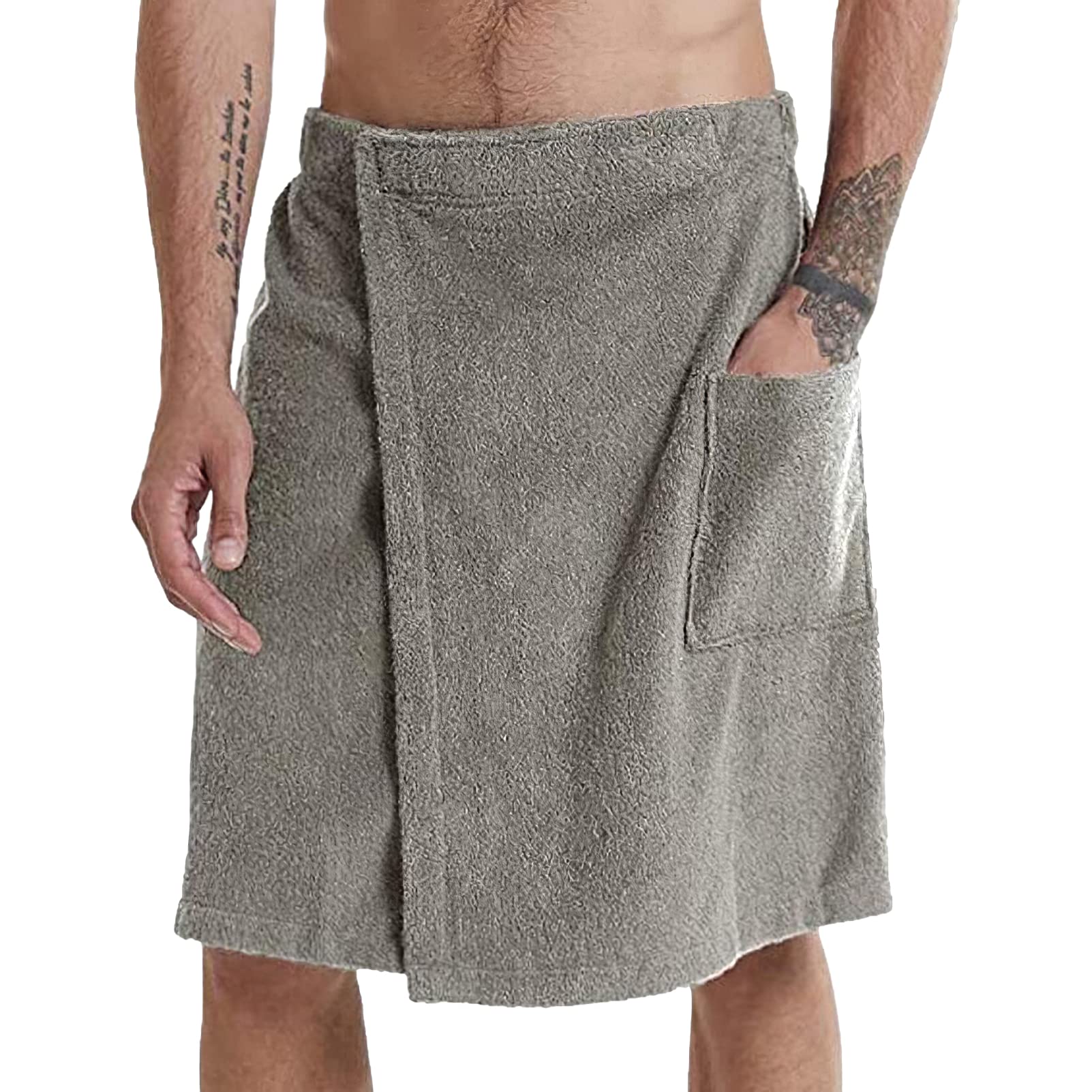 Jamron Men's Adjustable Bath Towel Wrap – Absorbent Sauna Kilt with Pocket