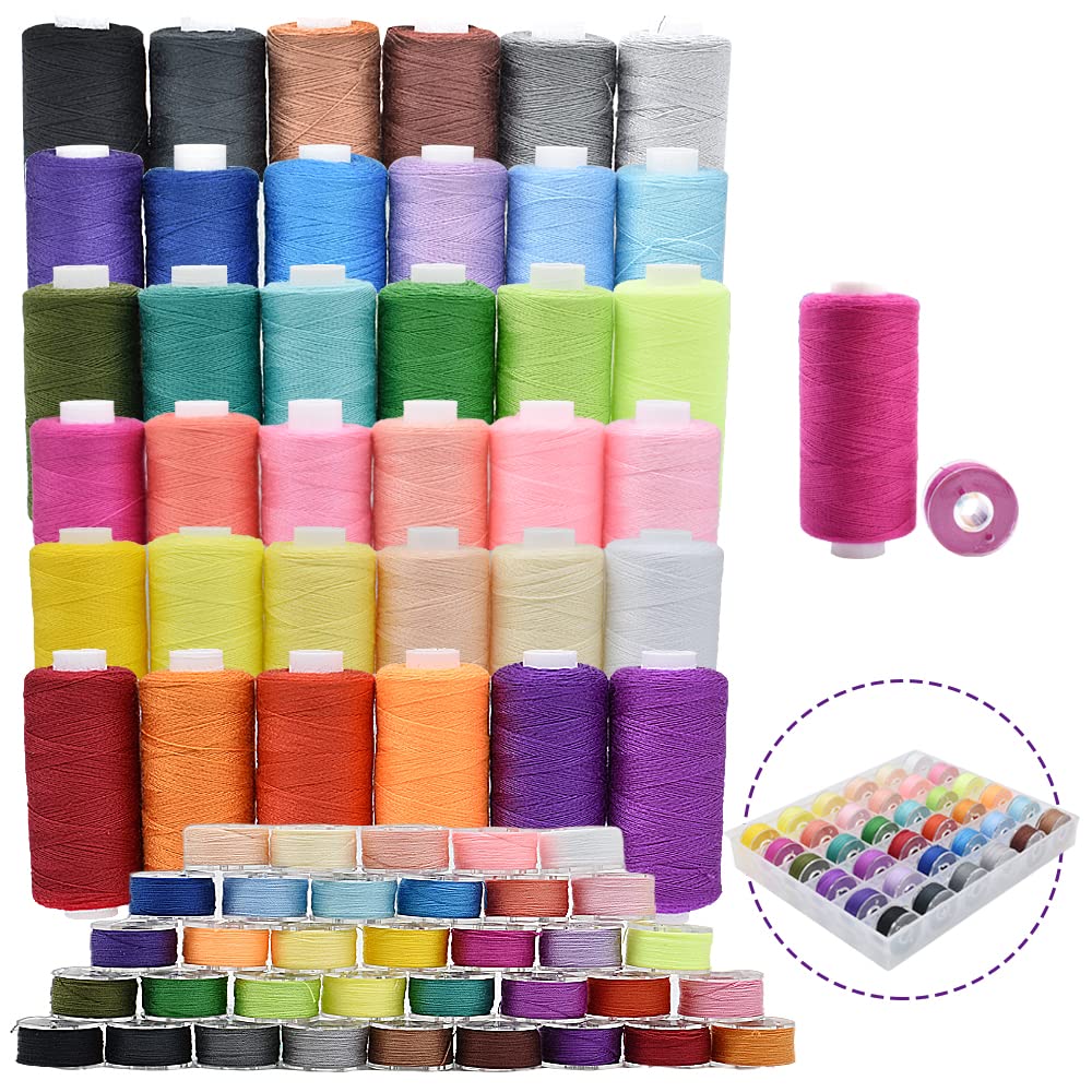 Jolof Store 72Pcs Sewing Thread Kit | 36 Colors Polyester Spools & Bobbins