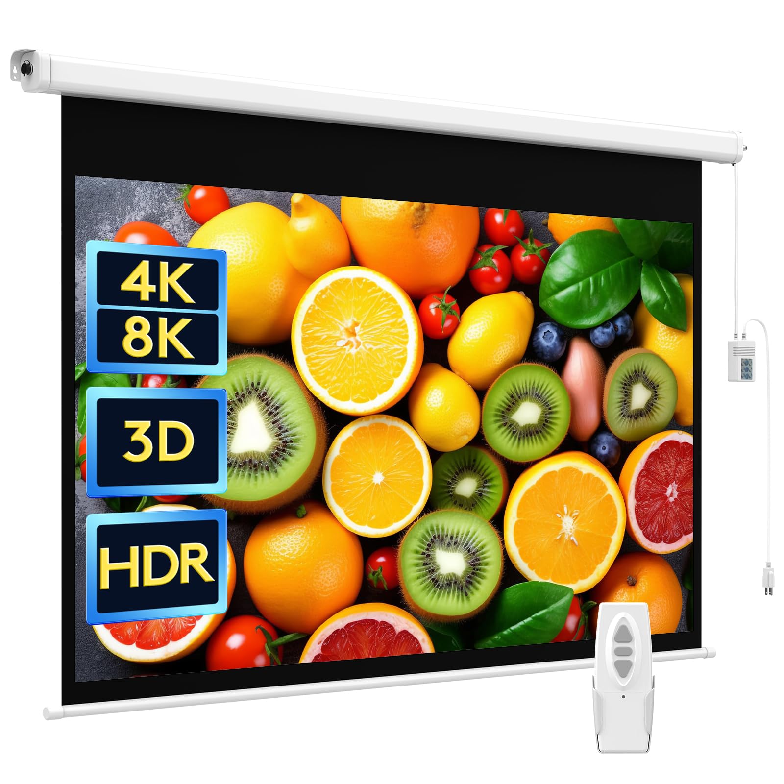 WASJOYE 100" Motorized Projector Screen | 16:9 8K HD Electric Display