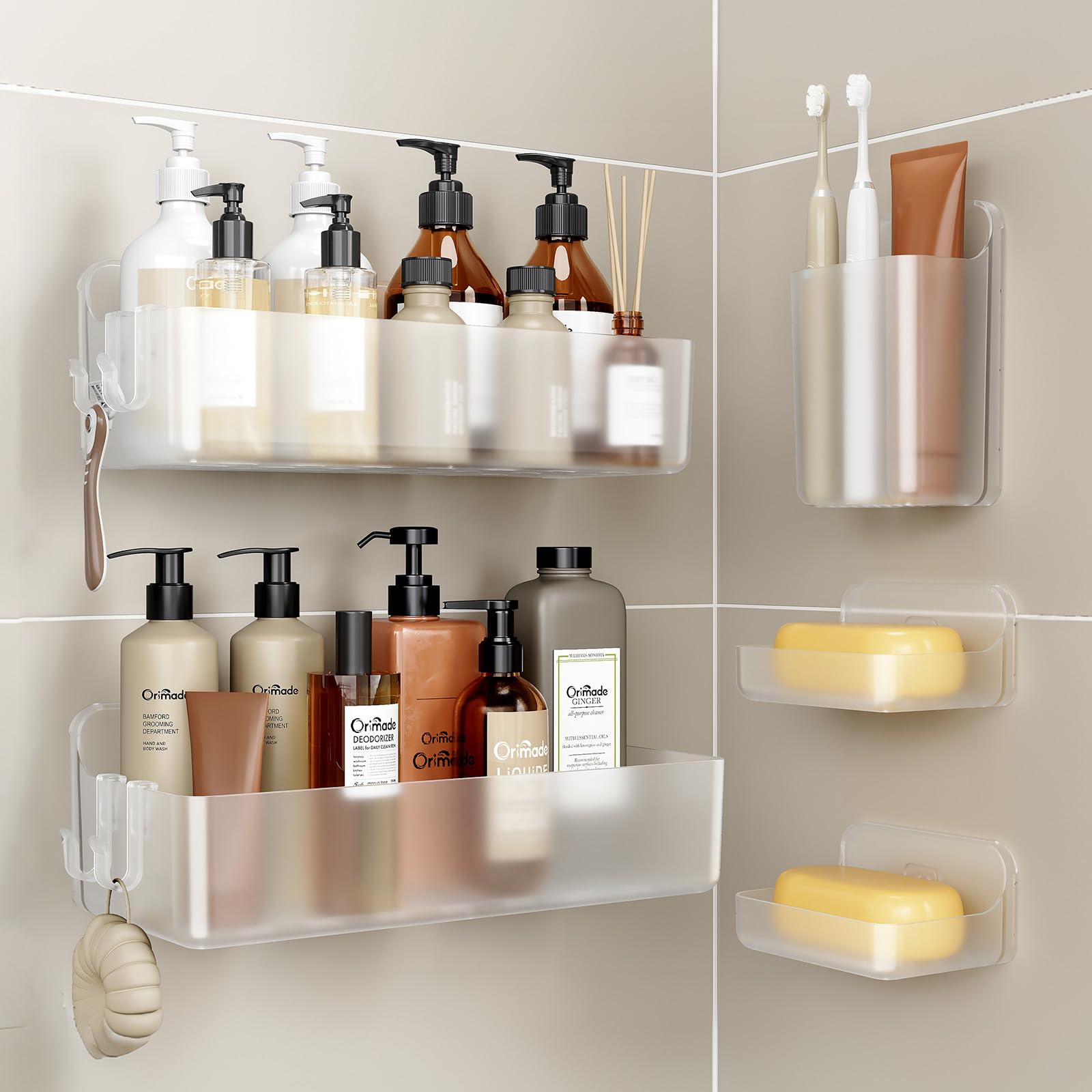 Orimade Shower Caddy – 5 Pack Rustproof ABS Bathroom Shelves, Clear