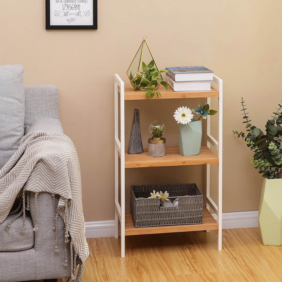 SONGMICS 3-Tier Bamboo Storage Rack | Adjustable Shelving Unit, Natural