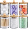 LATERN 6Pcs Qtip Holder Set with Bamboo Lids – 10oz Acrylic Canisters