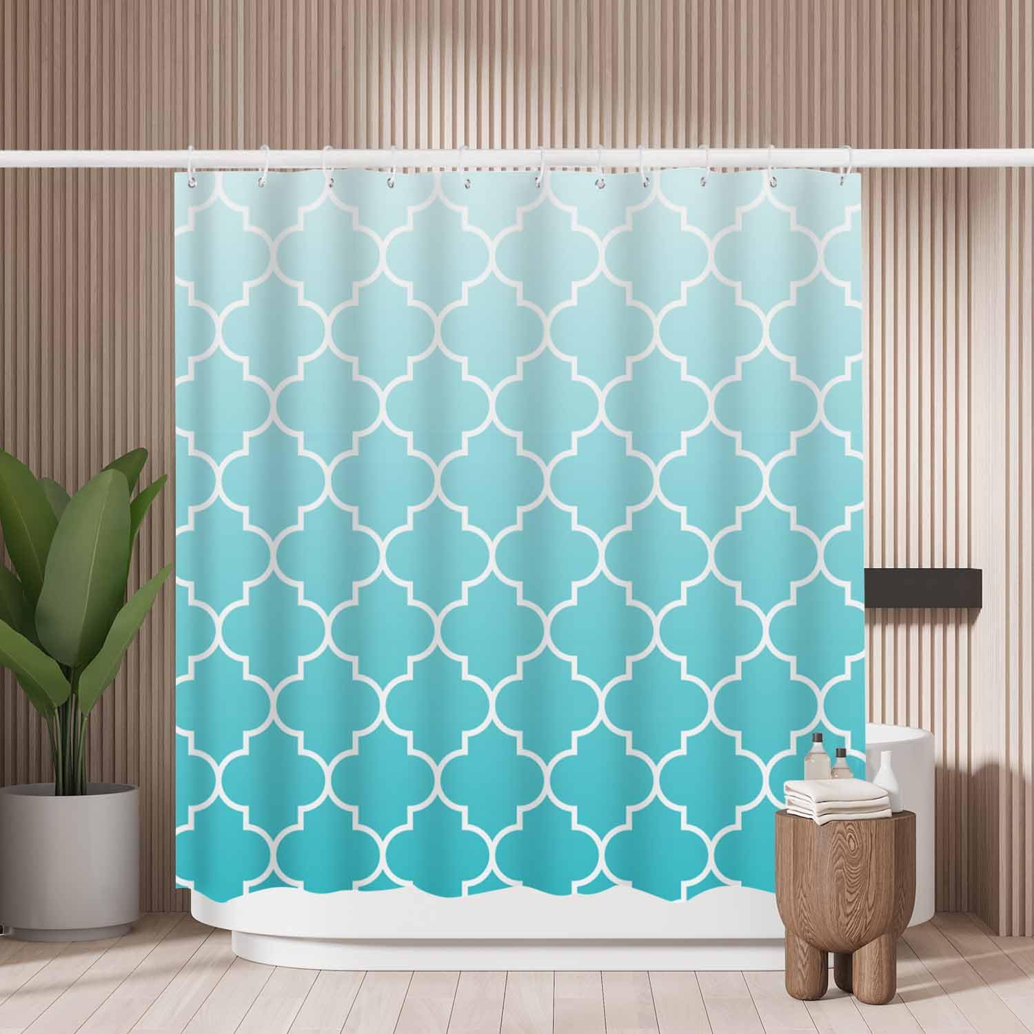 Woutay Blue Geometric Shower Curtain | Mold Resistant Waterproof Polyester