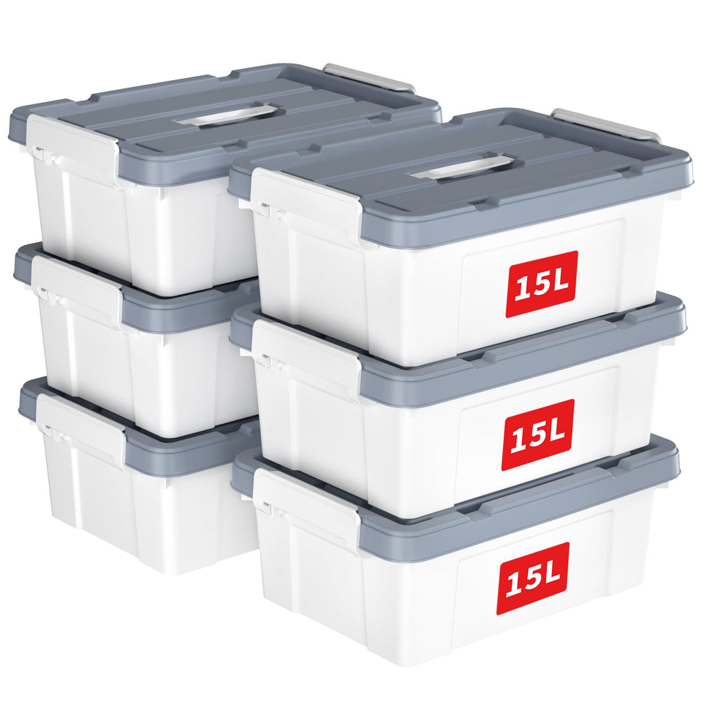 Cetomo 15L*6 Storage Boxes, Carry Plastic Storage Box with Lids, Organizing Container with Handle and Secure Latches