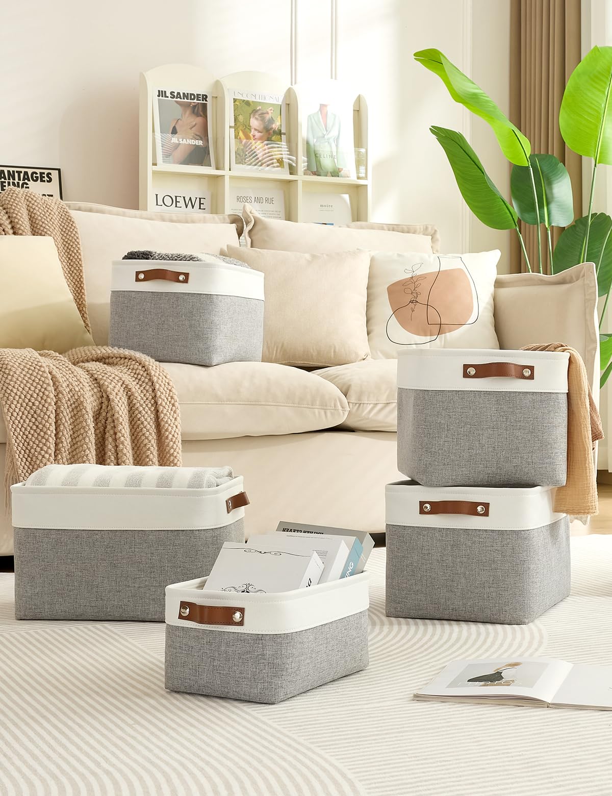 Bagnizer Foldable Storage Baskets for Shelves Closet 2PCS Fabric Small Organizer Box Bins with Handles Waterproof Canvas Box for Clothes, Pet Toys - image 4