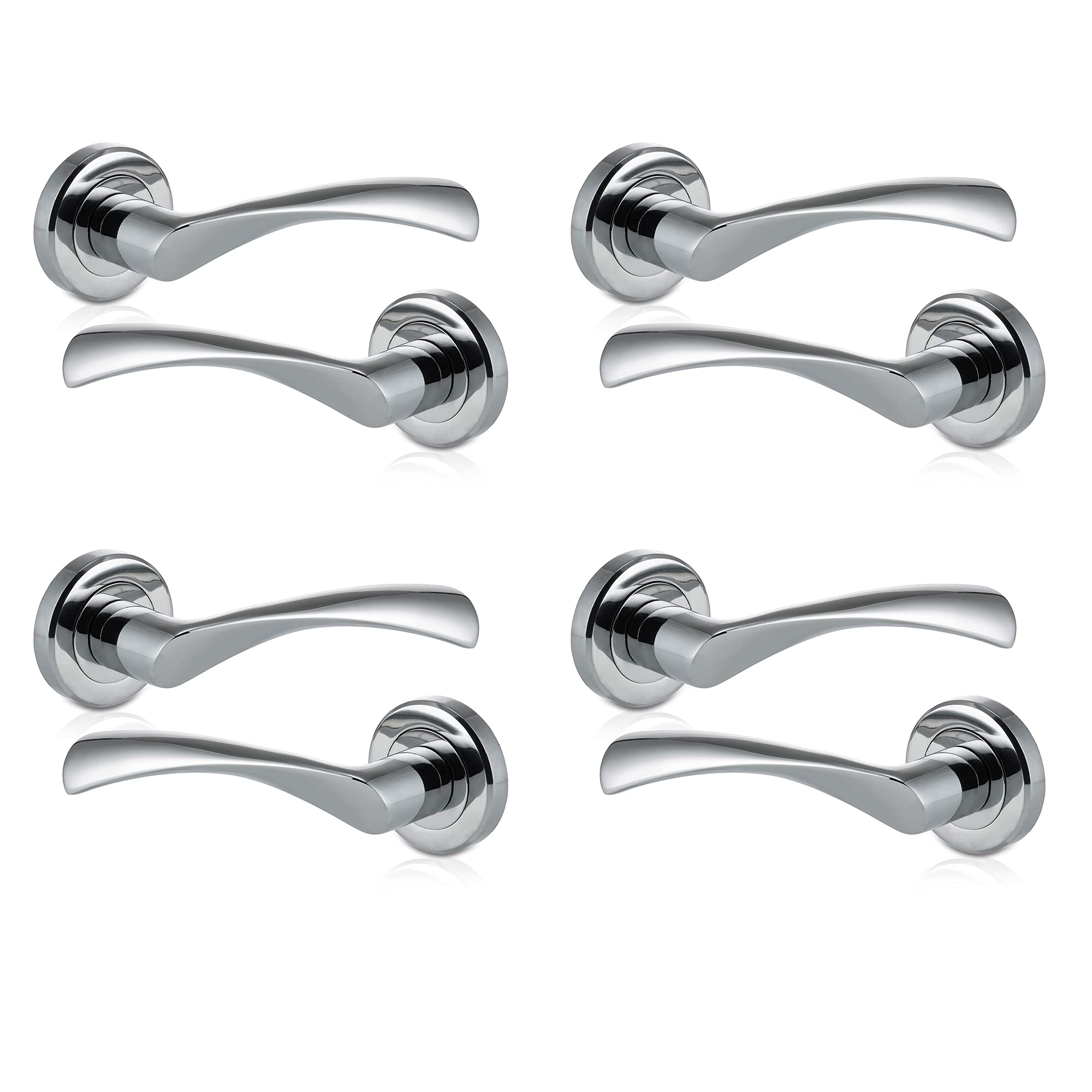 XFORT 4 Pack Lever Door Handle on Rose | Polished Chrome Internal Set