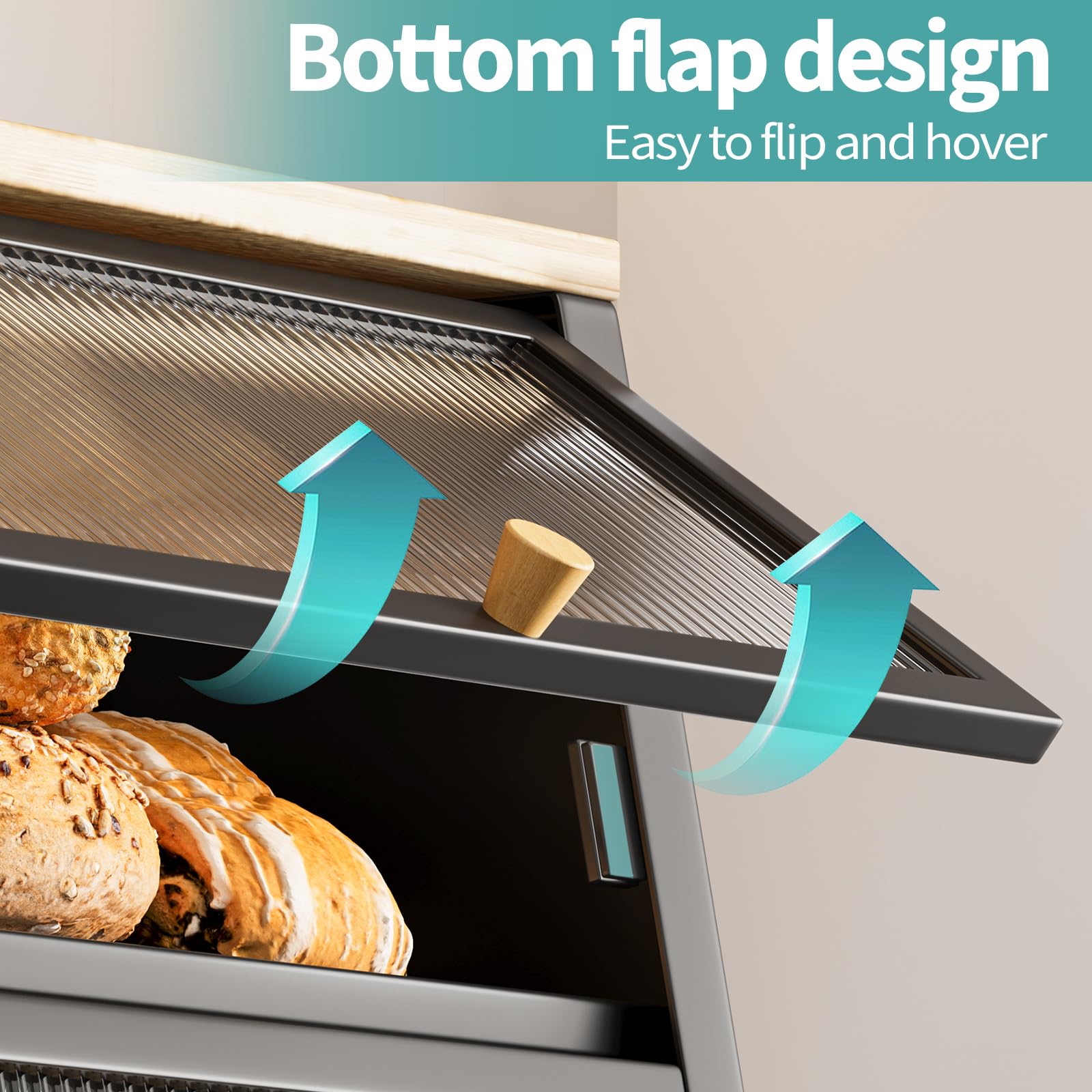 Urackify 2-Layer Large Metal Bread Box | Black Bin with Wood Handle