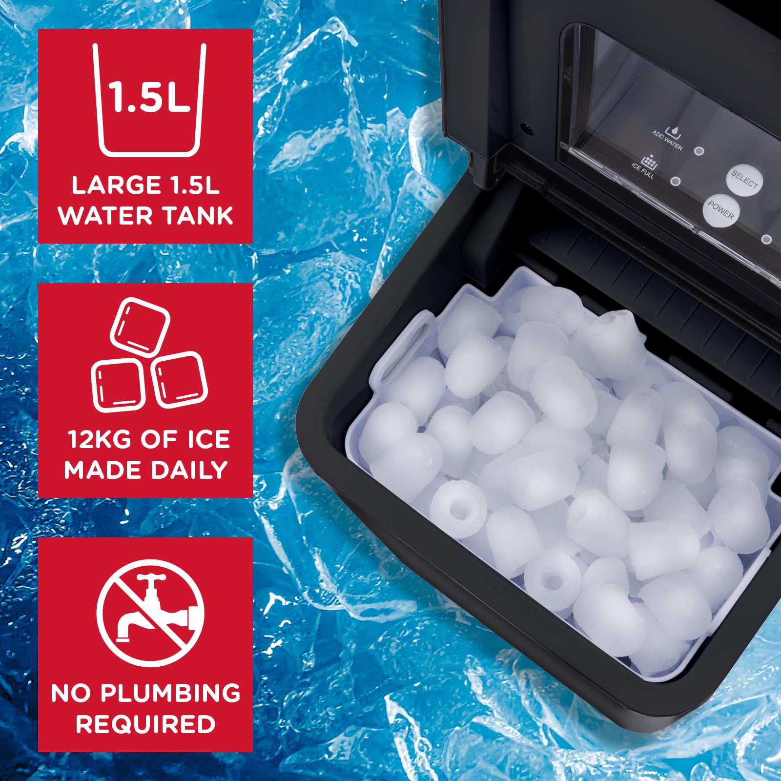 Sensio Home Ice Cube Maker | 12kg Countertop Machine with Self-Cleaning