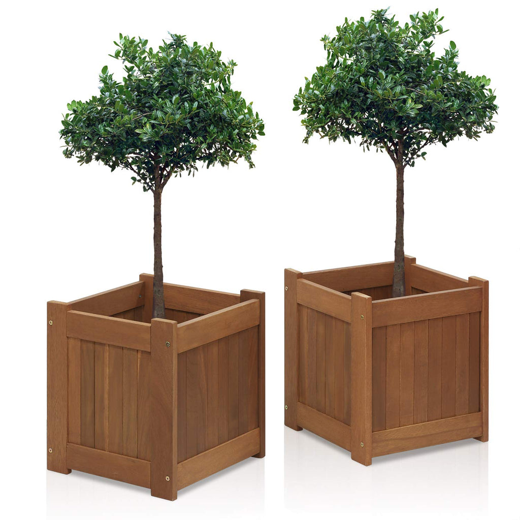 Furinno Tioman Hardwood Outdoor Planter Box Set, Teak Oil Finish, 2-Pack