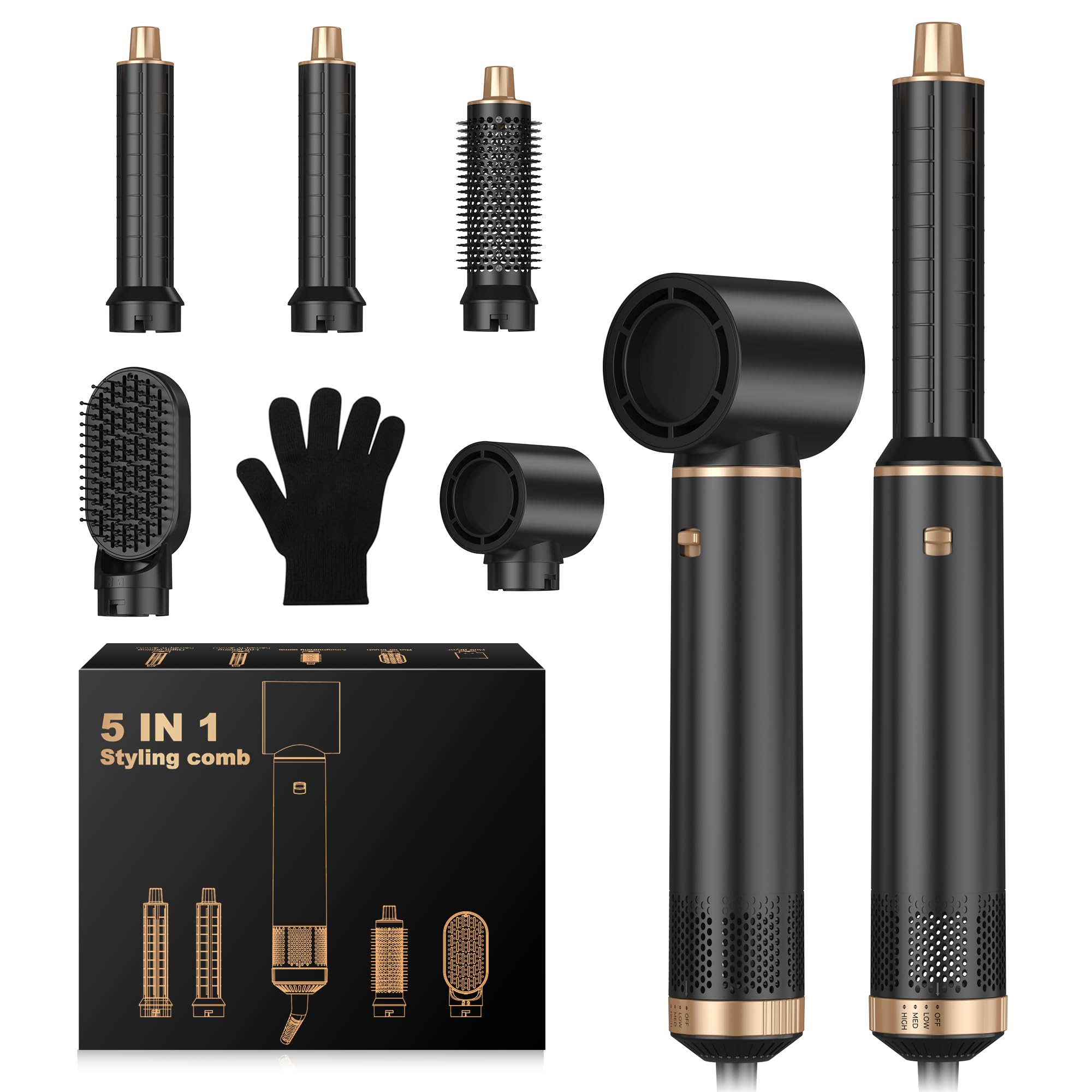 5-in-1 Hot Air Brush Styler | Ionic Hair Dryer & Curler Set
