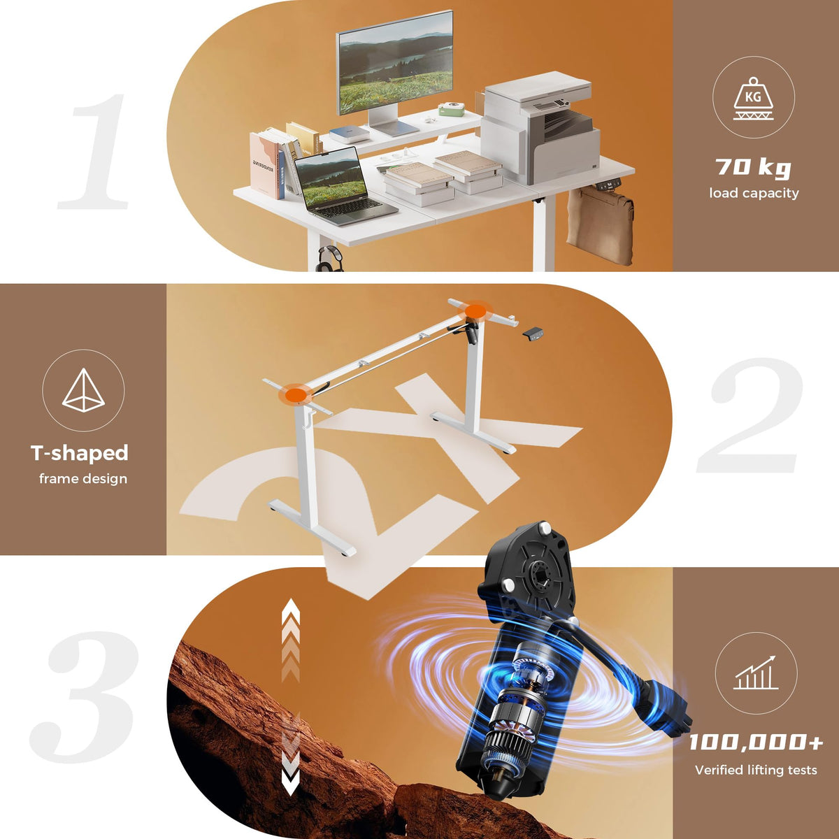 Klicelor Electric Standing Desk, Led & Plug, Movable Monitorstand, 140x60 - image 3