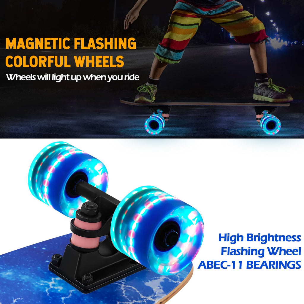 GIEEU Complete Skateboard | 9-Layer Maple Deck with Flashing Wheels