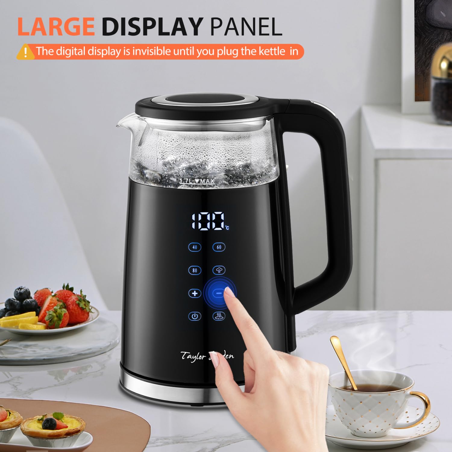 Taylor Swoden Electric Kettle - 1.7L Glass Kettle with Temperature Control