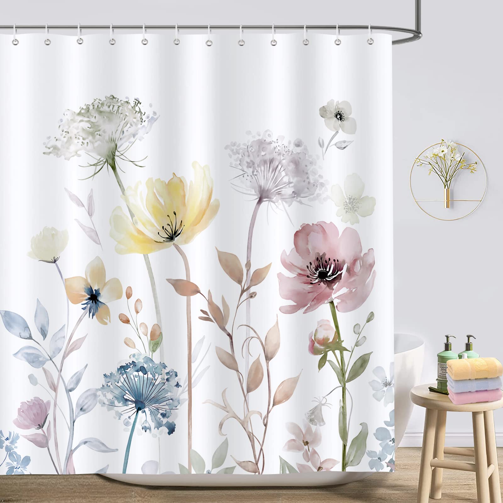 Bonhause Watercolor Floral Shower Curtain | Waterproof Polyester – 180x180cm