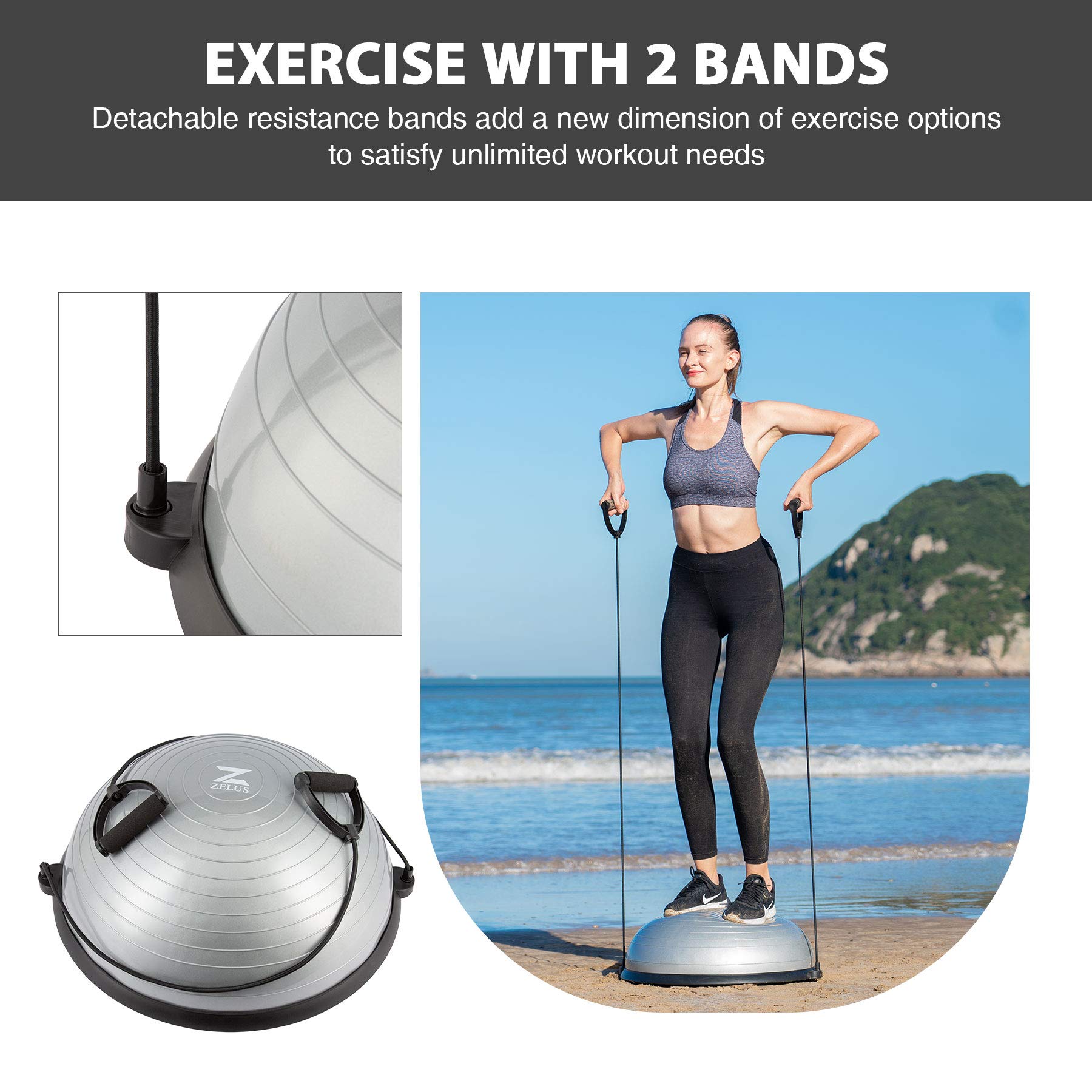 Zelus 58cm Half Exercise Ball – Stability Balance Trainer with Bands