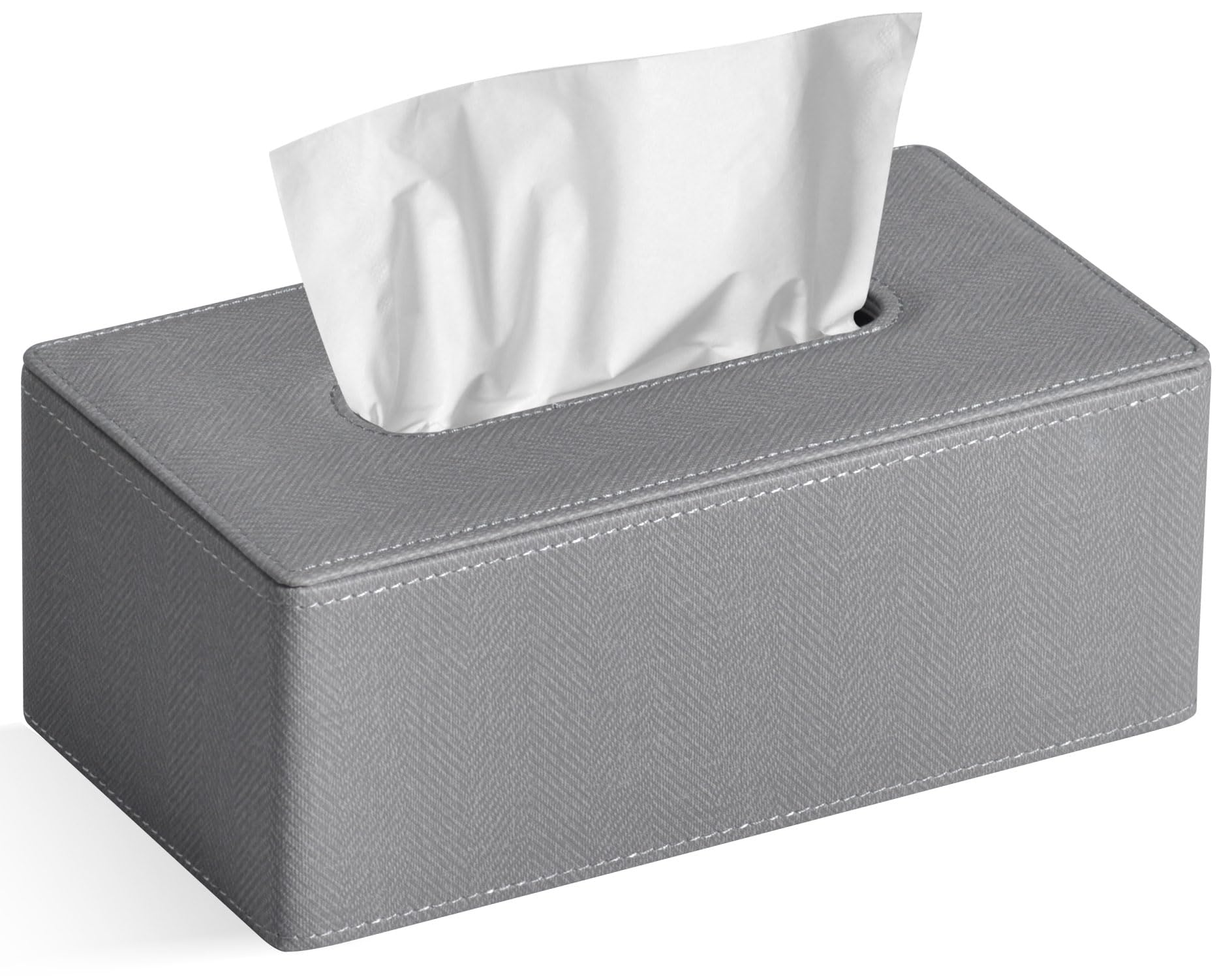 PU Leather Rectangular Tissue Box Cover | Linen Grey Holder
