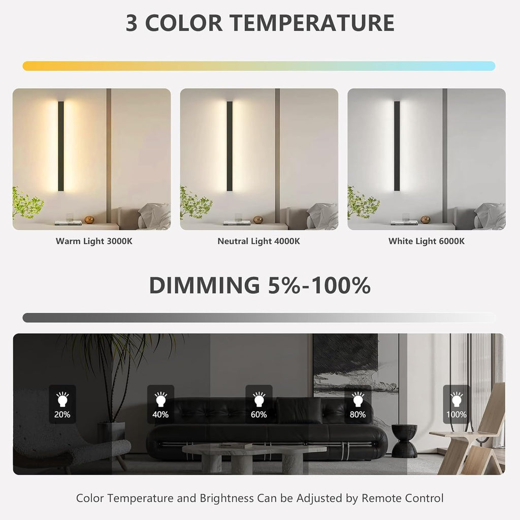 SUCIKORIO LED Wall Light – 100cm Dimmable Smart Strip Sconce | Black