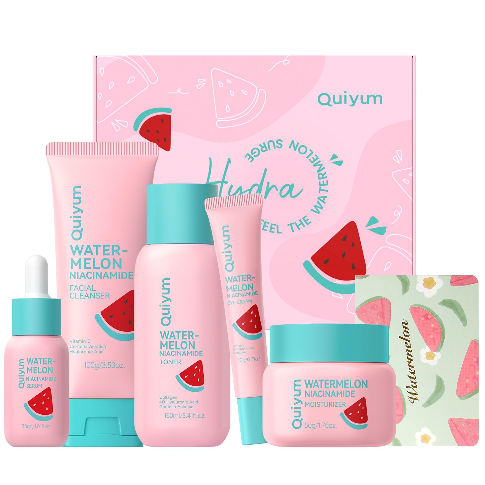 Quiyum Watermelon 5PCS Skincare Set | Hydrating Face Care Kit with Niacinamide