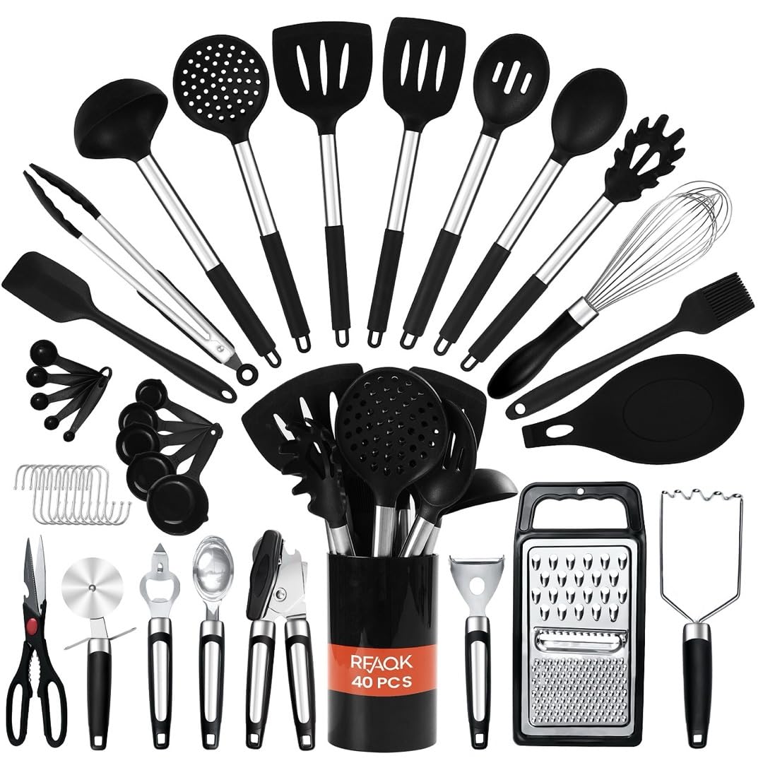 RFAQK 40-Piece Silicone Kitchen Utensils Set | Heat Resistant Cooking Tools