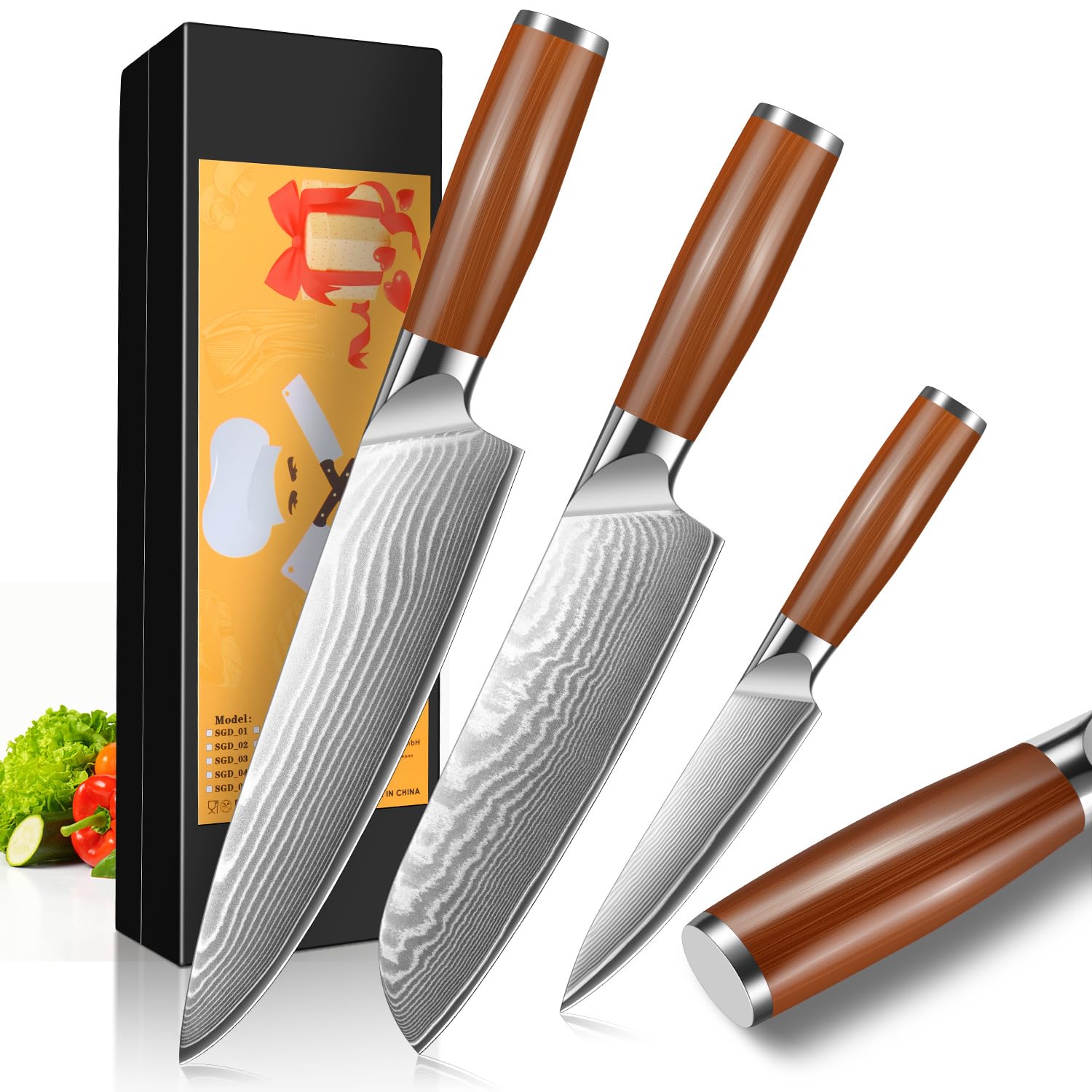 Jolof Store 3-Piece Damascus Steel Kitchen Knife Set – 67-Layer 10Cr15MoV