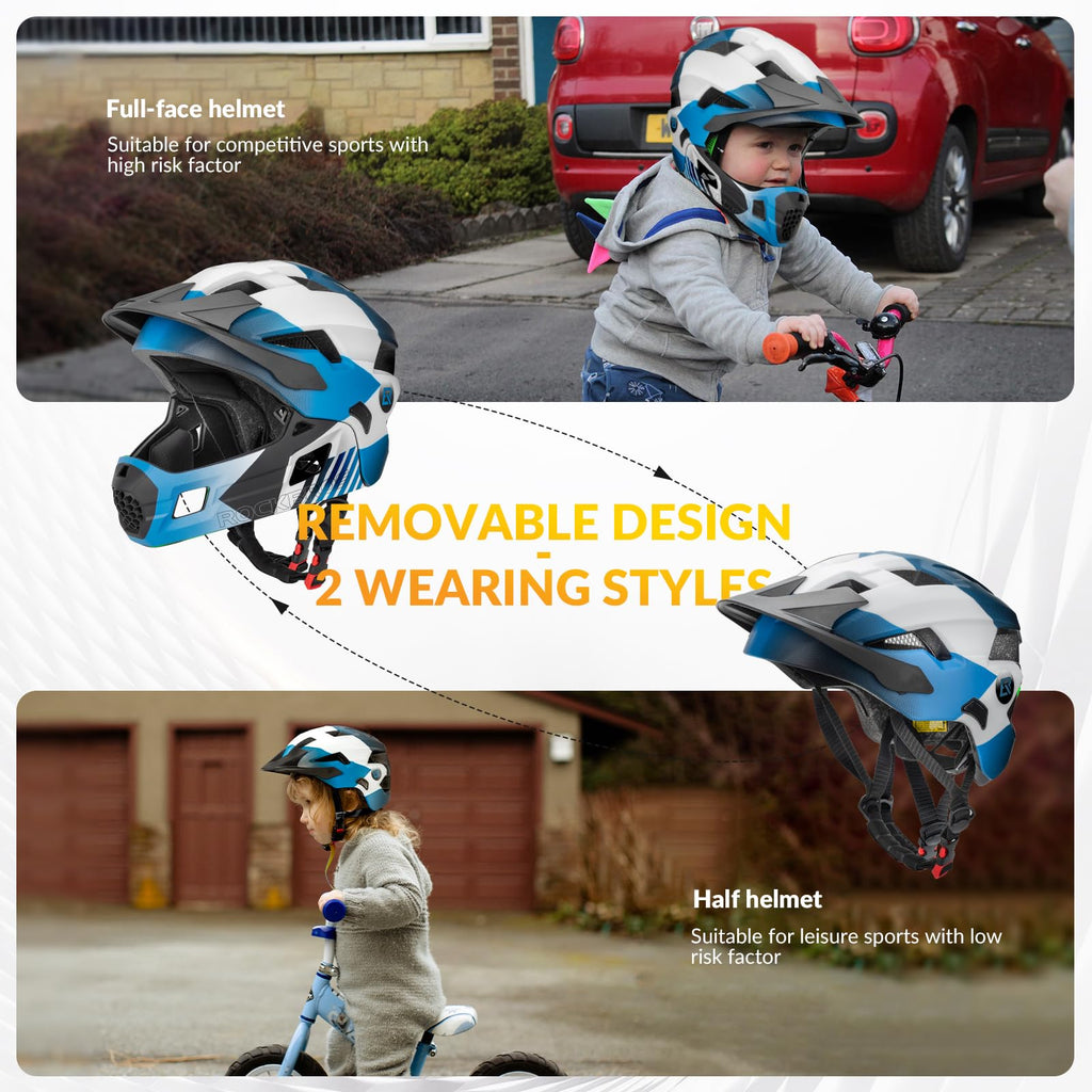 ROCKBROS Kids Full Face Bike Helmet | 2-in-1 Detachable Safety Gear