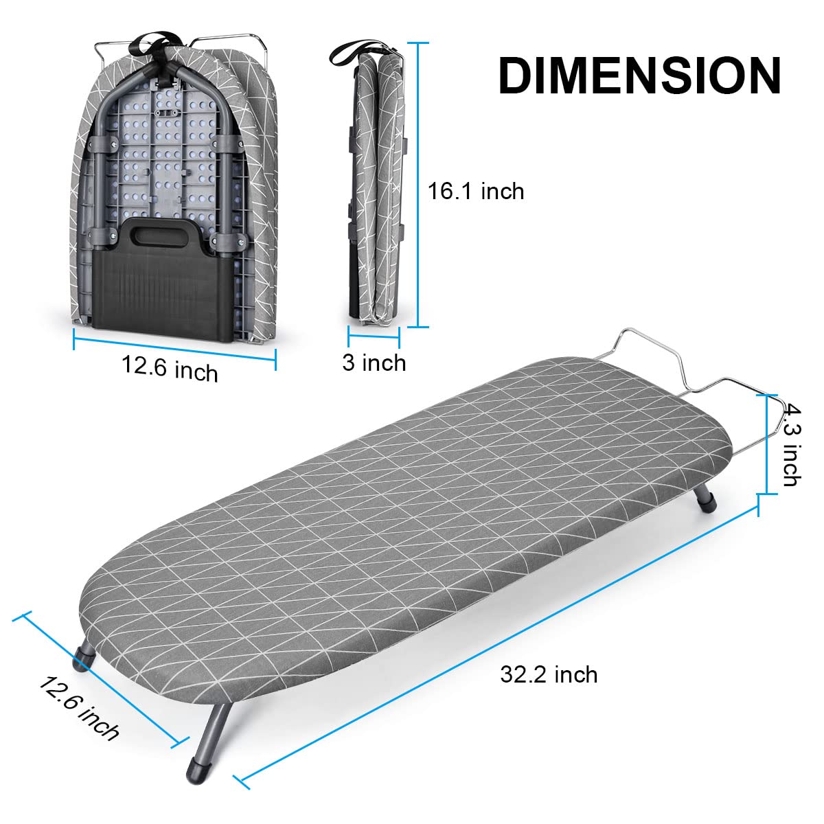 Johgee Tabletop Ironing Board – Foldable Compact Steam Iron Table with 2 Covers