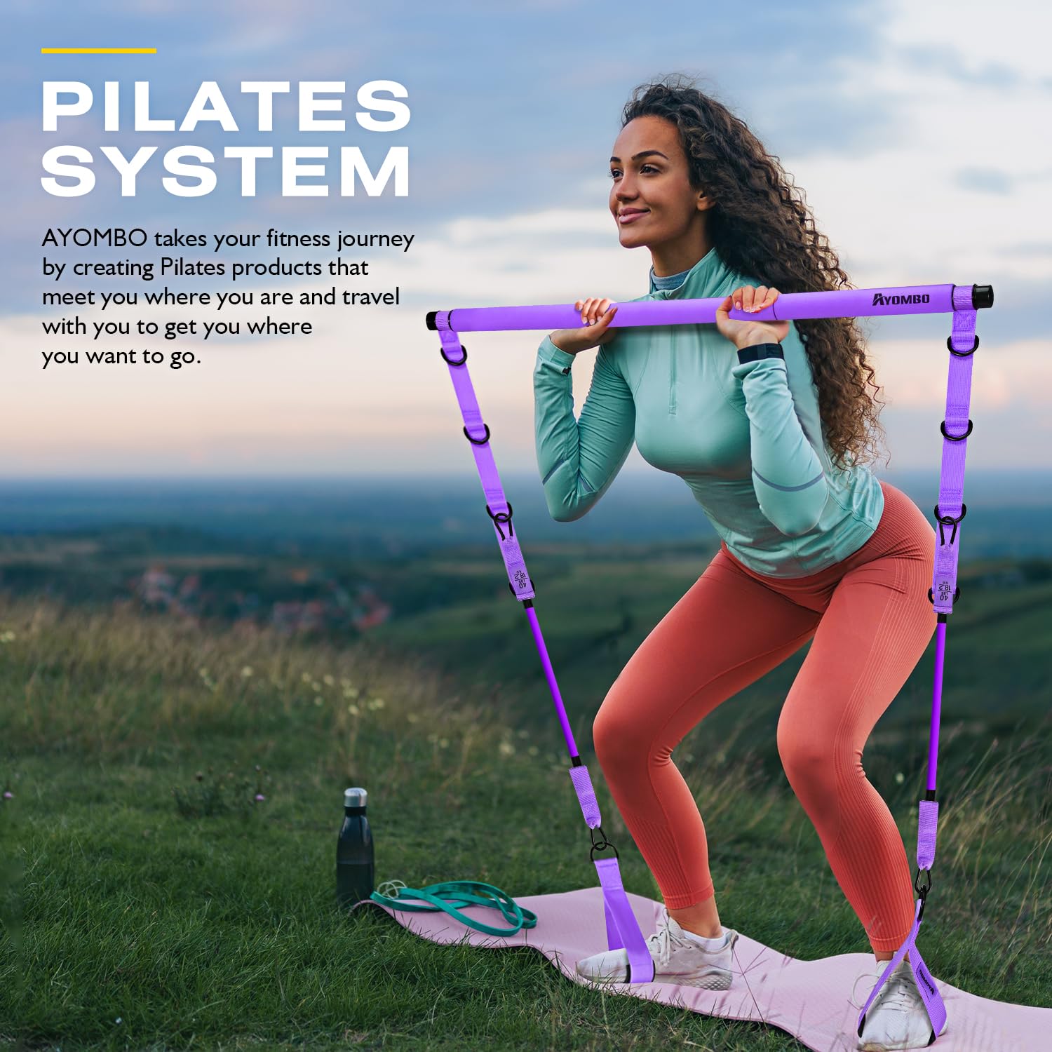 Pilates Bar Kit | Adjustable Resistance Bands Home Gym Set