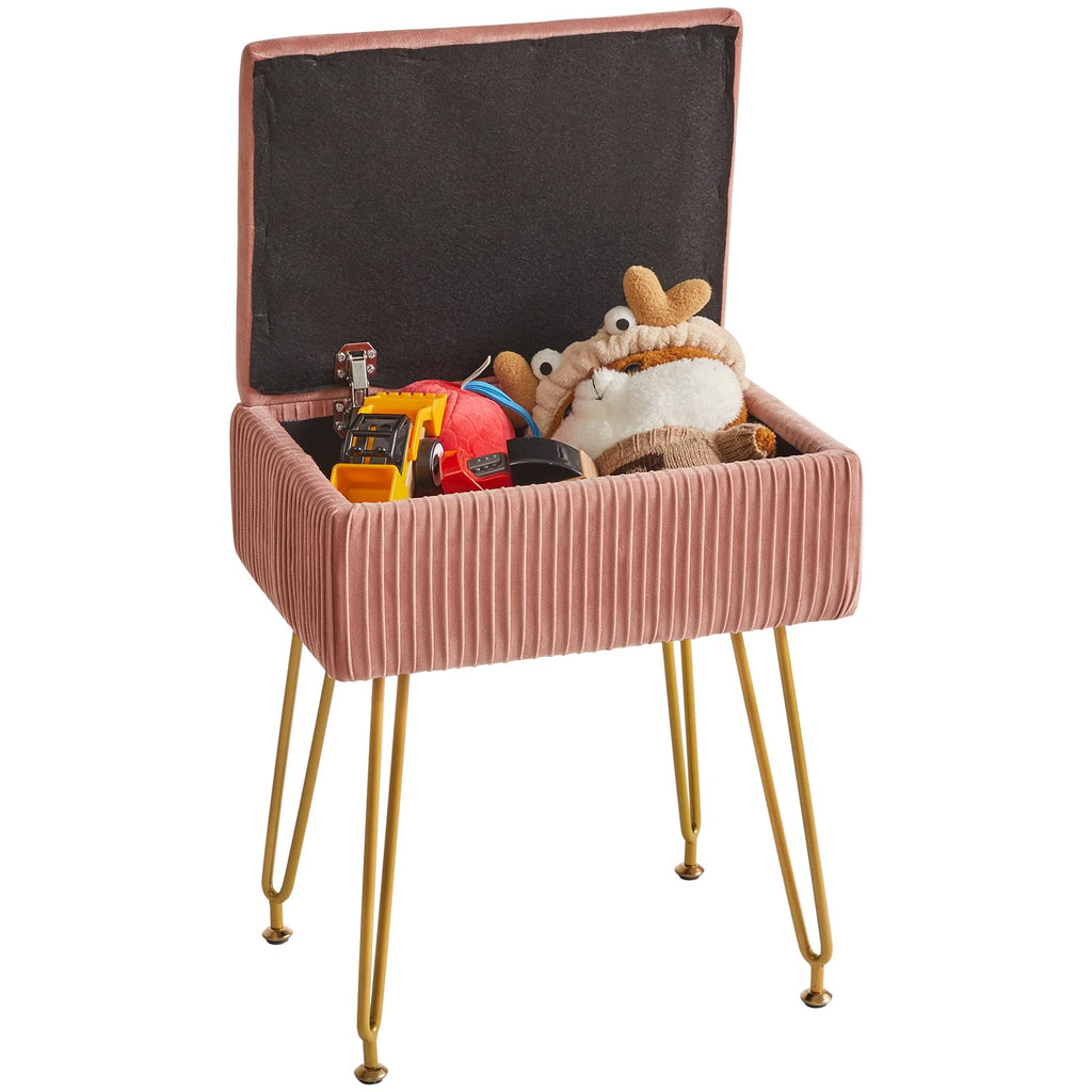 YMYNY Velvet Storage Ottoman | Pink Vanity Stool with Metal Legs