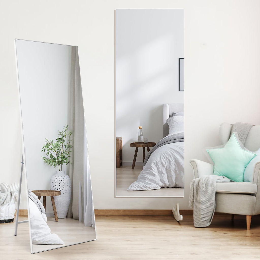 HORLIMER Full Length Mirror | 65x24 White Shatterproof Floor & Wall Mirror
